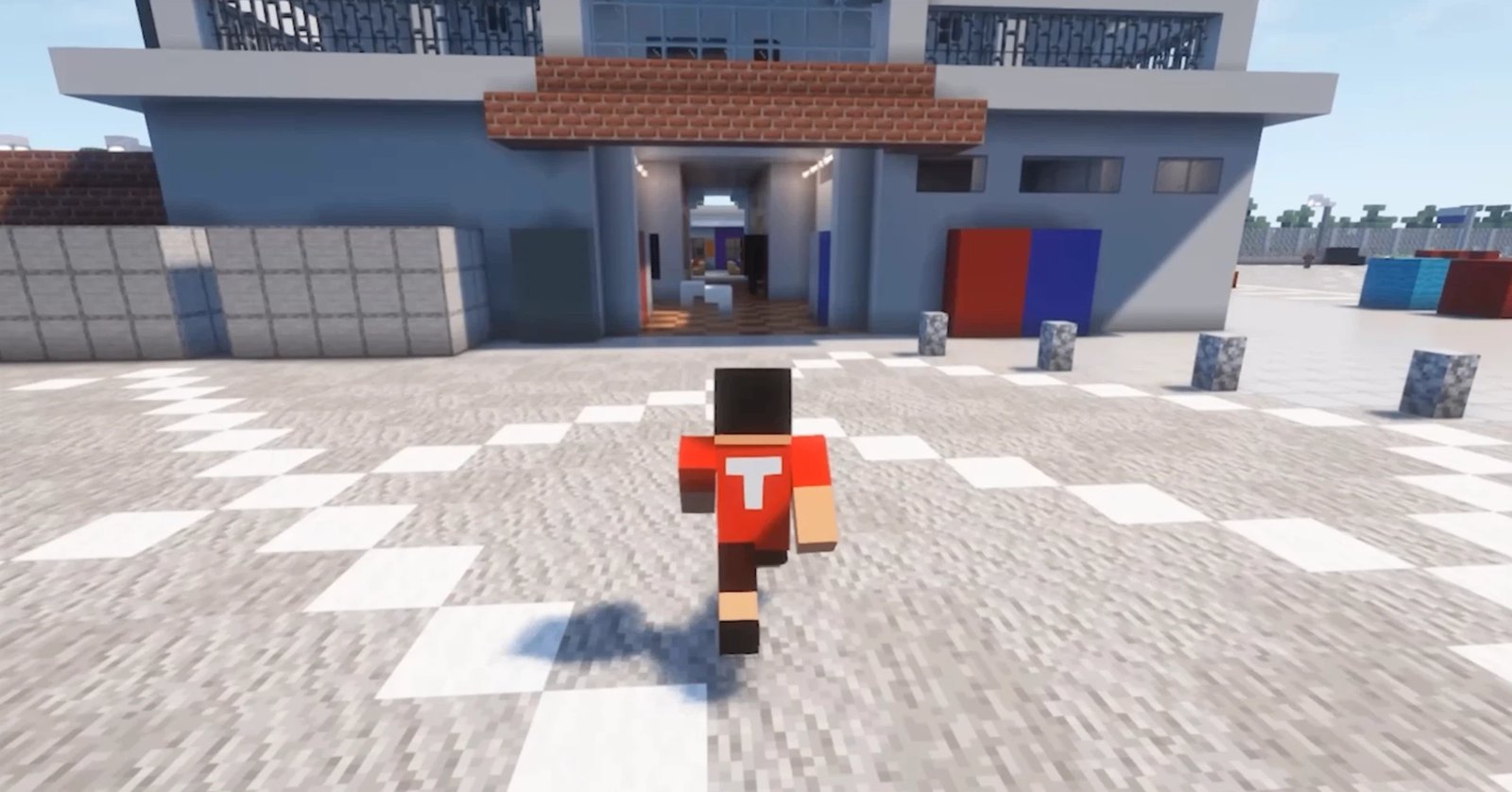 マインクラフトの嘉手納の町を歩くキャラクター